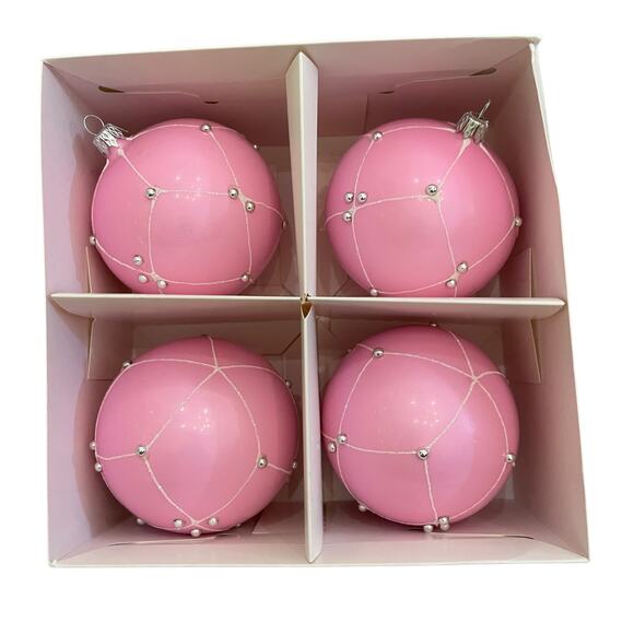 Pink Beaded Christmas Ornaments Handmade In Poland Set of 4 New - Picture 11 of 12